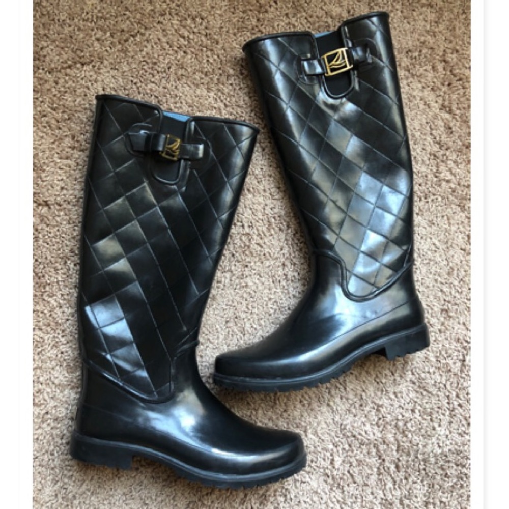 SPERRY TOP-SIDED BLACK RAIN TALL BOOTS LIKE NEW! 9